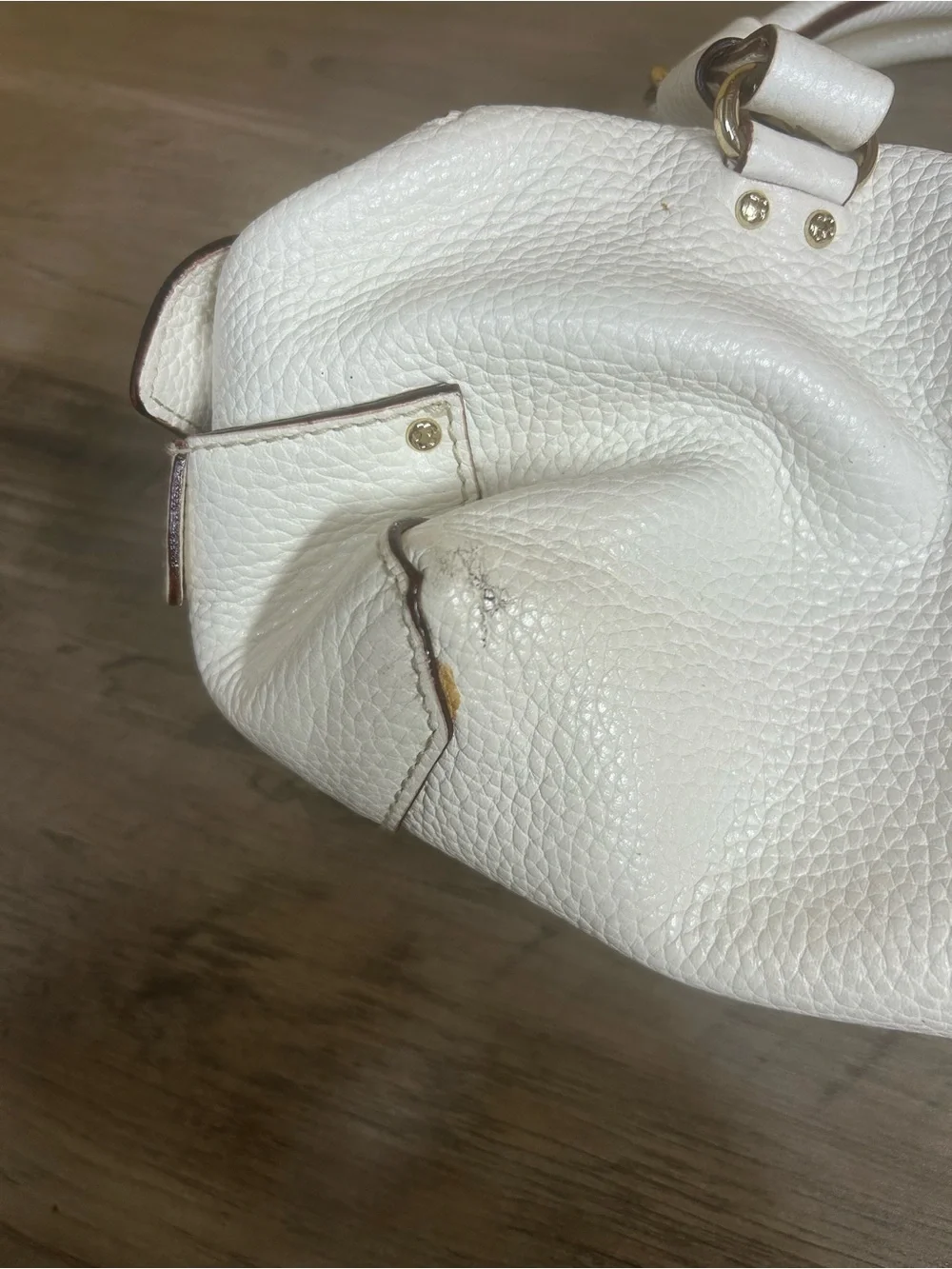 kate spade White Pebbled Leather Shoulder Bag with Gold Hardware